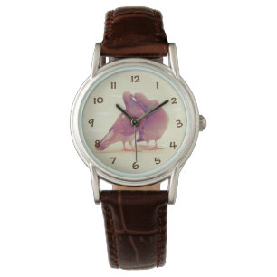 Retro Love Birds Kissing Pigeon Armbanduhr