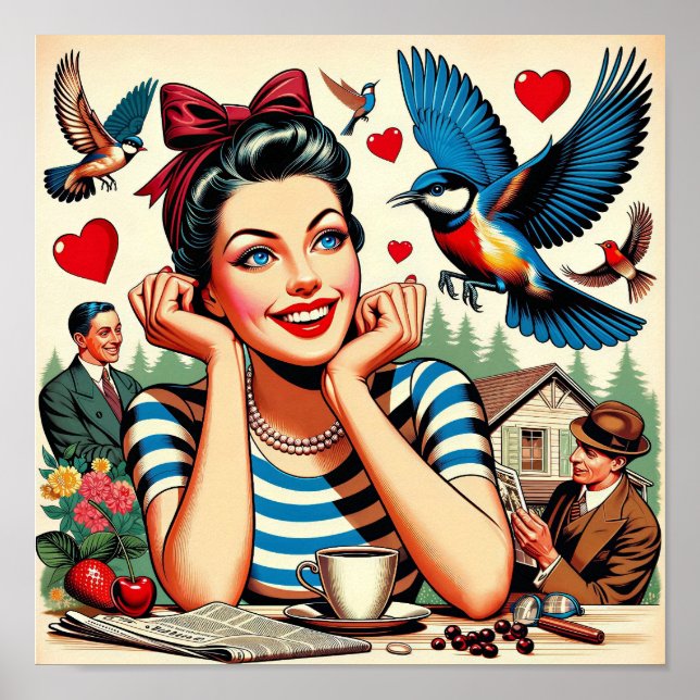 Retro Love Birds Poster (Vorne)