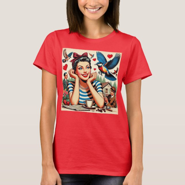 Retro Love Birds  T-Shirt (Vorderseite)