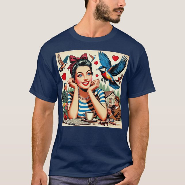 Retro Love Birds  T-Shirt (Vorderseite)