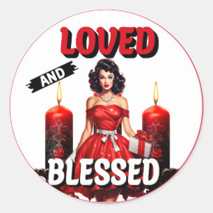 Retro Love und gesegnet Pinup Runder Aufkleber