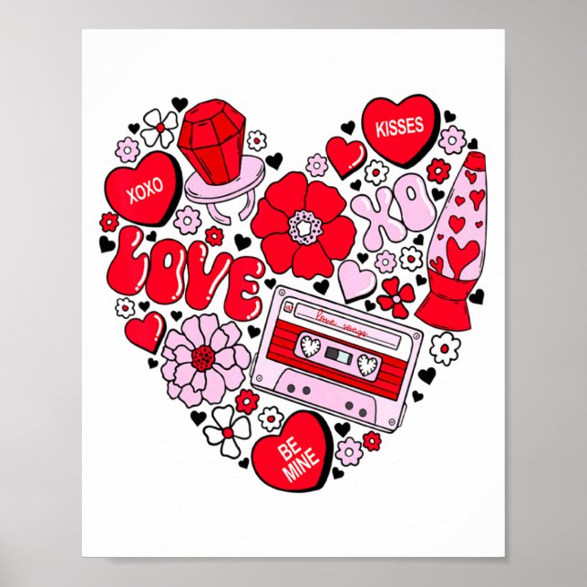Retro Love Valentines Day Xoxo Conversation Hearts Poster (Vorne)