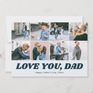 Retro Love You Dad 12 Foto-Collage Blau Feiertagskarte