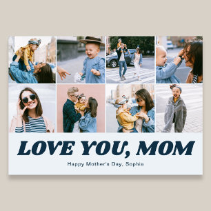 Retro Love You Mom 12 Foto-Collage Blau Feiertagskarte