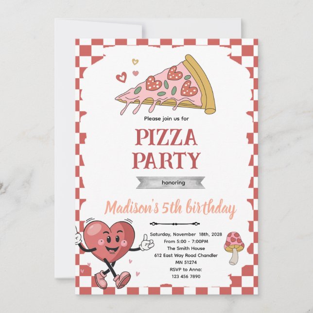 Retro love you two pizza invitation einladung (Vorderseite)