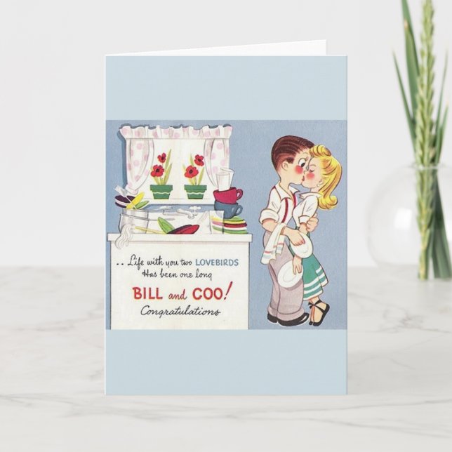 Retro Lovebirds Jubiläumsgrusskarte Karte (Vorderseite)