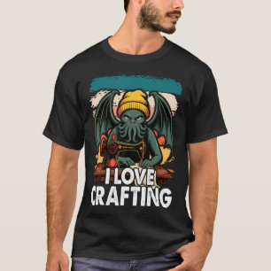 Retro-Lovecraftian-Nähen-Cthulhu-Cartoon Ich liebe T-Shirt