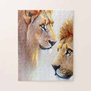 Retro-Löwen-Drucke - Klassische Wildlife-Wandkunst Puzzle