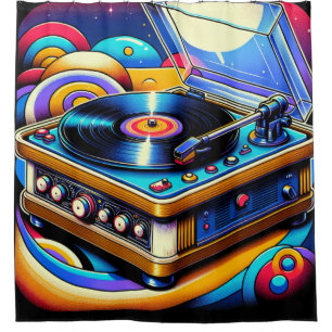 Retro LP Record Player Duschvorhang