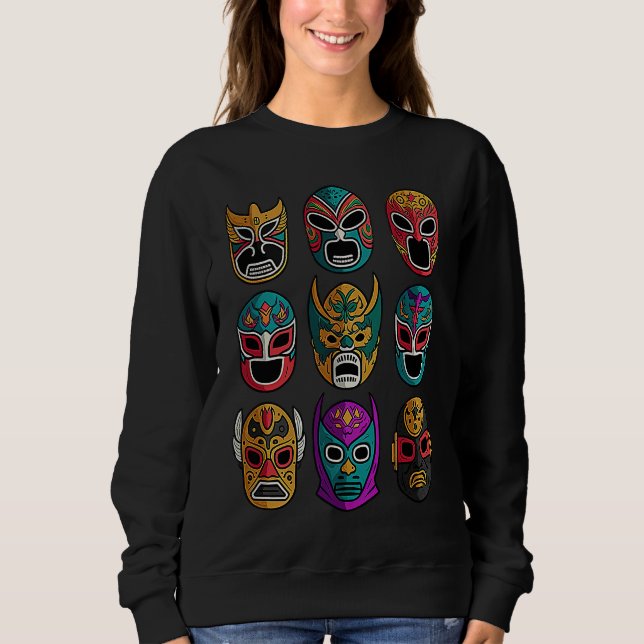 Retro Lucha Libre Masken Freestyle Ringkampf Sweatshirt (Vorderseite)