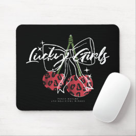 Retro Lucky Girls Cherry Quote Mousepad