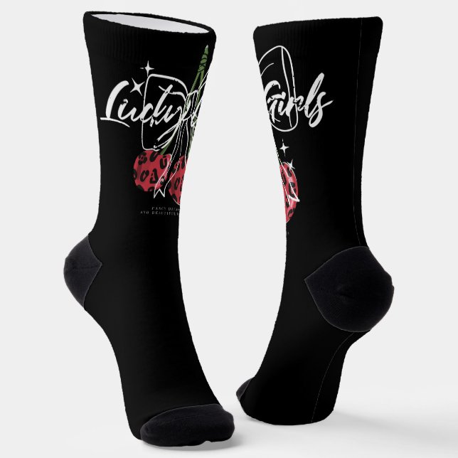 Retro Lucky Girls Cherry Quote Socken (Gewinkelt)
