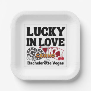 Retro Lucky In Love Vegas Junggesellinnenabschied  Pappteller