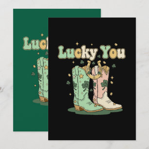 Retro Lucky You Cowboy-Stiefel St. Patrick’s Day  Einladung