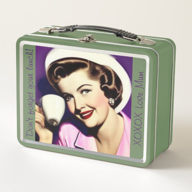 Retro-Lunchbox mit stilisierten Frauen aus den 50e Metall Brotdose (Vorderseite)