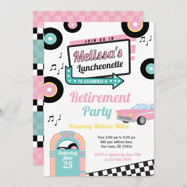 Retro Luncheonette Diner Party Einladung (Vorne/Hinten)