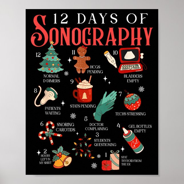 Retro Lustig 12 Tage der Sonographie Ultraschall-T Poster (Vorne)