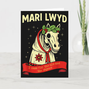 Retro lustige Folklore Skelett Pferd Mari Lwyd Yul Karte