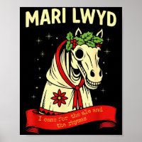 Retro lustige Folklore Skelett Pferd Mari Lwyd Yul