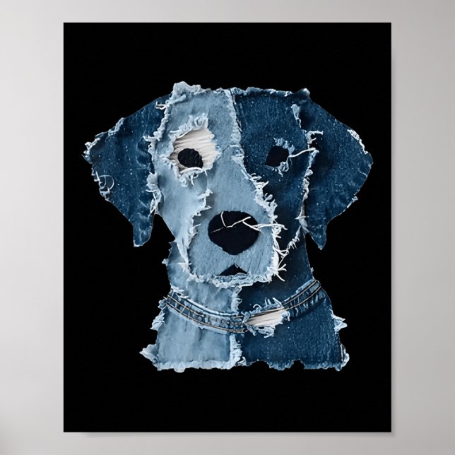 Retro lustige Jeans-Patch Tier Hund  Poster (Vorne)