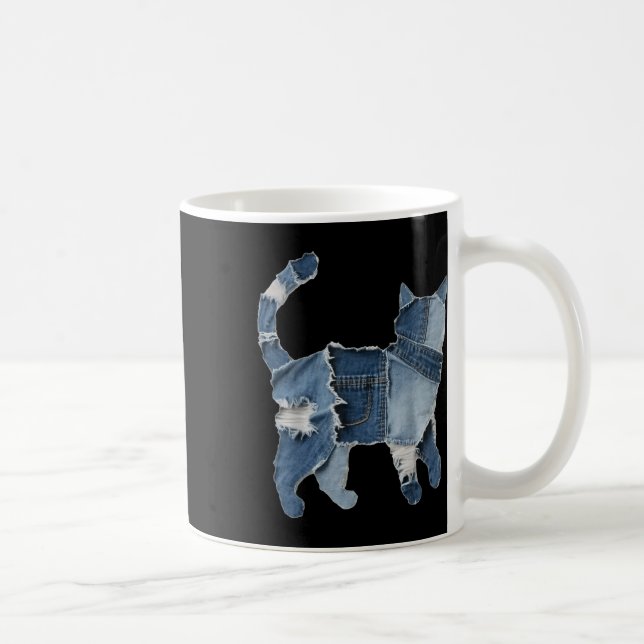Retro lustige Jeans-Patch Tier Katze Druck  Kaffeetasse (Rechts)
