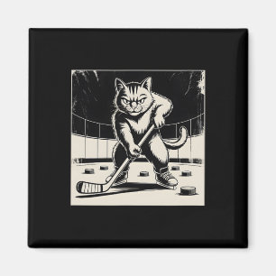 Retro lustige Katze spielt Eishockey Stock Schlitt Magnet