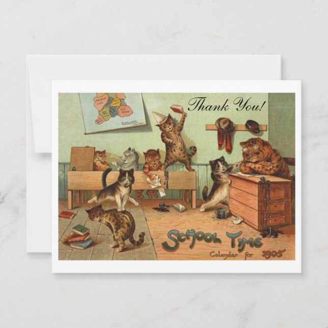 Retro lustige Schule anthropomorphe Katzen Danke (Vorderseite)