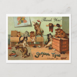 Retro lustige Schule Anthropomorphe Katzen Danke Postkarte