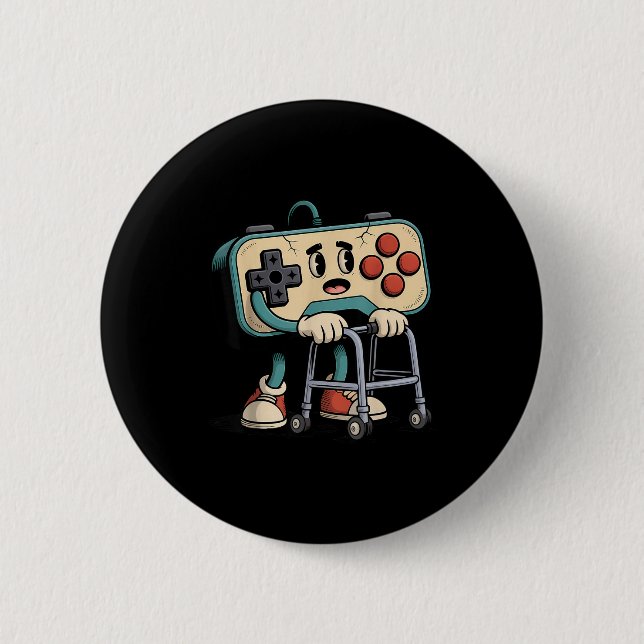 Retro Lustiger Alter Gamer 80er 90er Clic Videospi Button (Vorderseite)