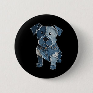 Retro lustiger Denim-Patch Tier Hund Druck für Män Button