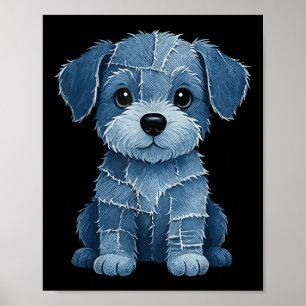 Retro lustiger Denim-Patch Tier Hund Druck Poster