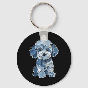 Retro lustiger Denim-Patch Tier Hund Druck Schlüsselanhänger