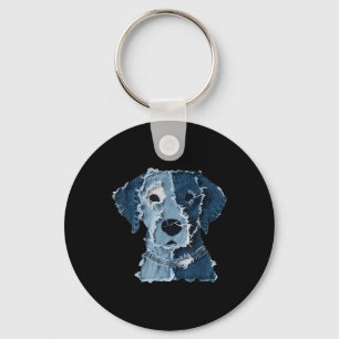 Retro lustiger Denim-Patch Tier Hund Schlüsselanhänger
