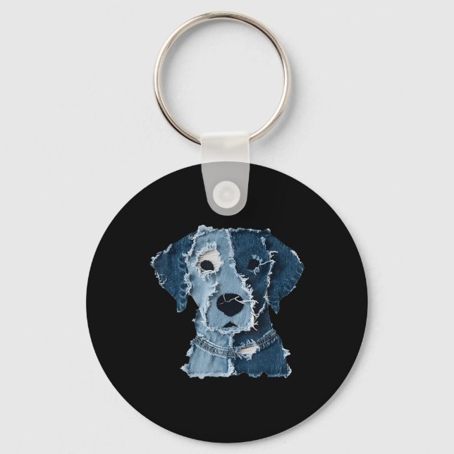 Retro lustiger Denim-Patch Tier Hund  Schlüsselanhänger (Vorderseite)