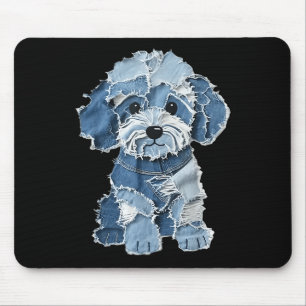 Retro lustiger Denim-Patch Tier-Hundedruck Mousepad