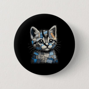 Retro lustiger Denim-Patch Tier Katze Druck Button
