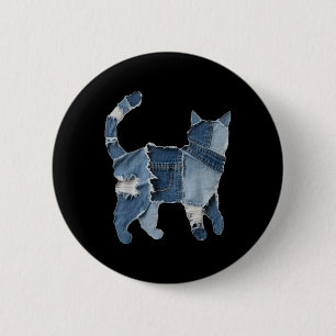 Retro lustiger Denim-Patch Tier Katze Druck Button