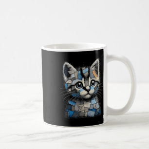 Retro lustiger Denim-Patch Tier Katze Druck  Kaffeetasse