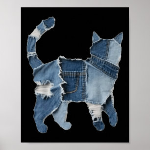 Retro lustiger Denim-Patch Tier Katze Druck Poster
