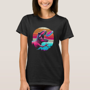 Retro-lustiger Dino-T-Rex fängt ein Frisbee T-Shirt