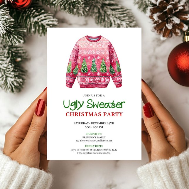 Retro lustiger hässlicher Weihnachtspullover Party Einladung (Retro Funny Ugly Sweater Holiday Party Card)