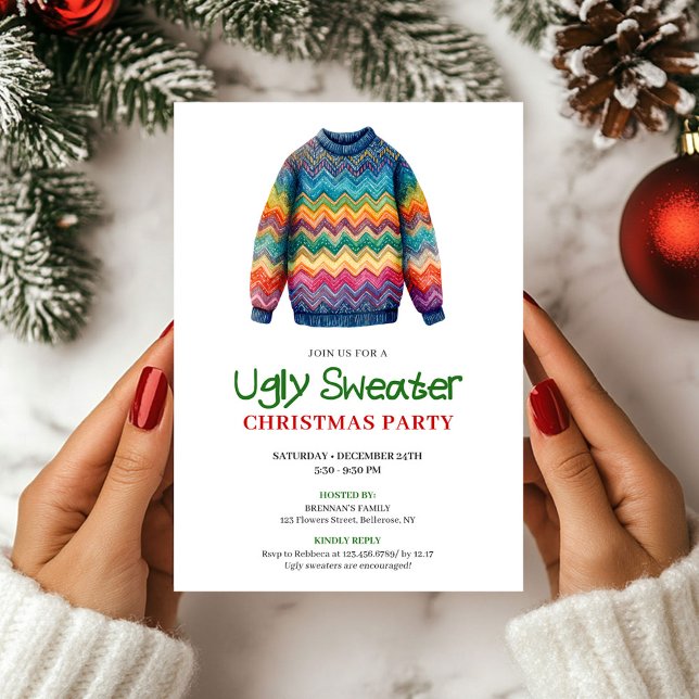 Retro lustiger hässlicher Weihnachtspullover-Weihn Einladung (Retro Funny Ugly Sweater Christmas Invitation)