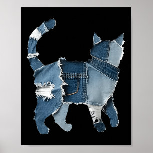 Retro lustiger Jeansstoff-Patch Tier Katze Poster