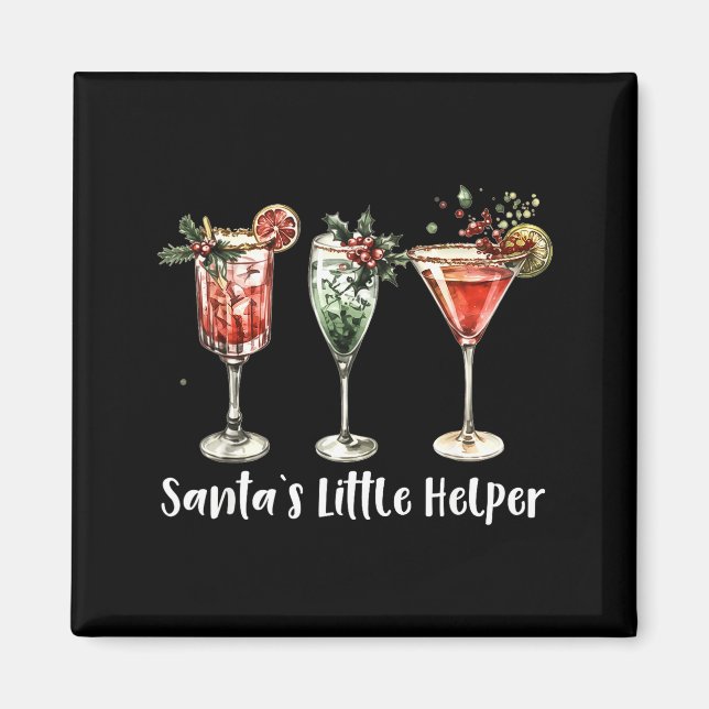 Retro Lustiger Santas Kleiner Helfer Martini Frohe Magnet (Vorne)