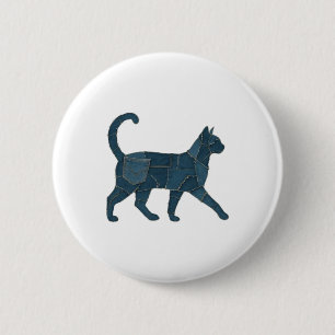 Retro lustiges Denim-Patch-Tier-Katz-Shirt Button