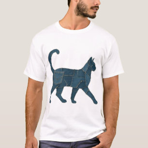 Retro lustiges Denim-Patch-Tier-Katz-Shirt T-Shirt
