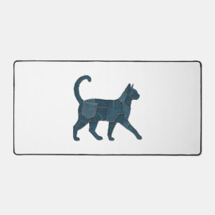 Retro lustiges Denim-Patch-Tier-Katze-T-Shirt Schreibtischunterlage