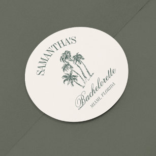 Retro Luxe Beach Bachelorette Logo Palmen Runder Aufkleber