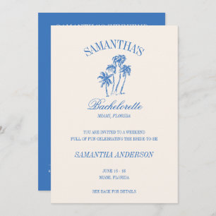 Retro Luxe Blue Beach Bachelorette Logo Girls Trip Einladung