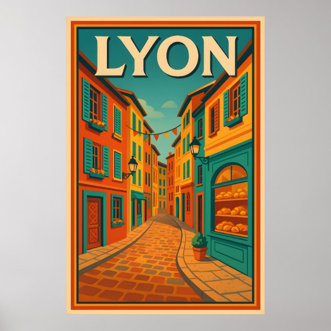 Retro Lyon Frankreich Reise : Moderne Moderne Mitt Poster (Vorne)